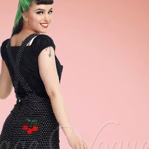 Modcloth X Collectif Madelyn Cherry Polka Dot Rockabilly Pinup Bibs XS UK Retro